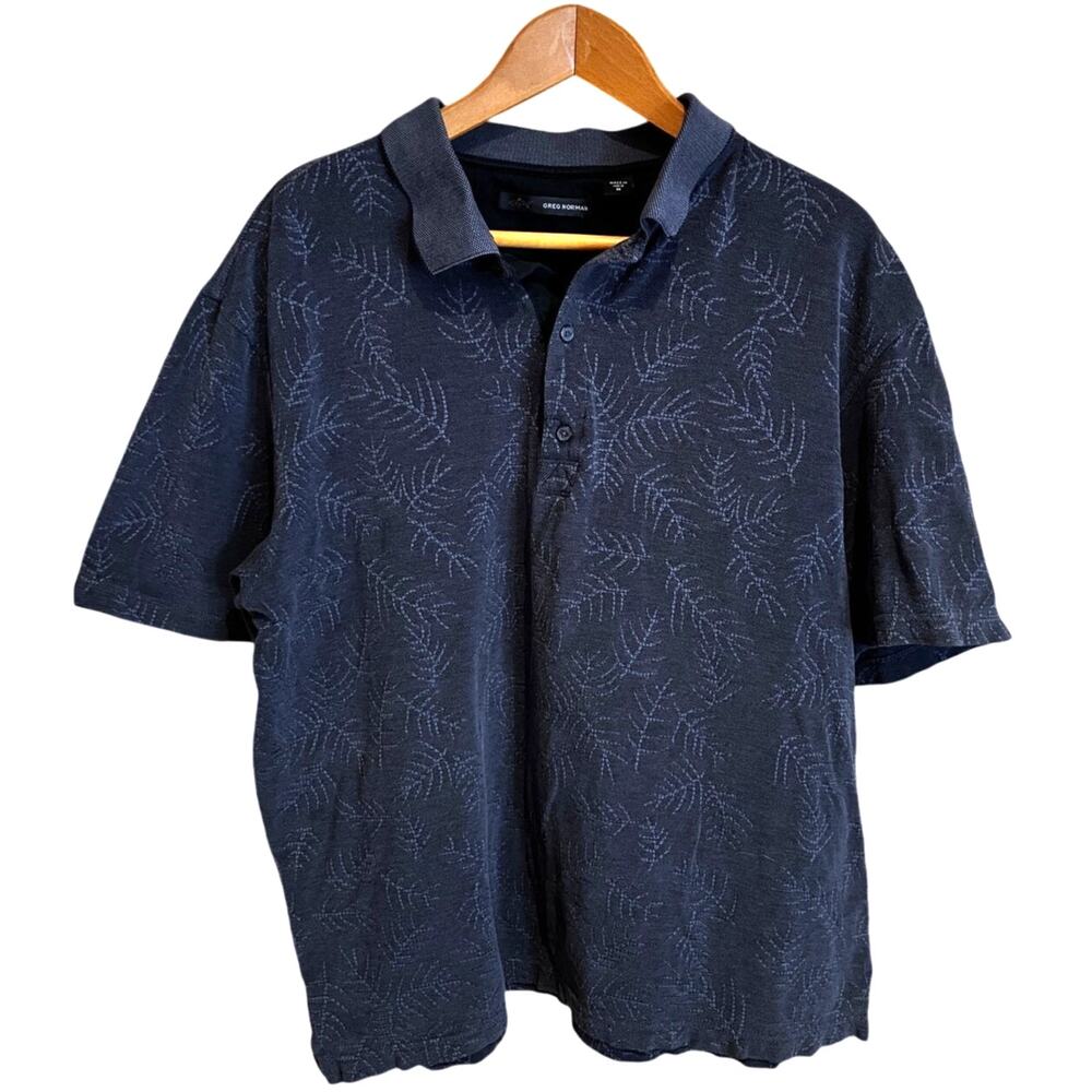 Greg Norman Polo Shirt Men’s M Gray‎ Textured Leaf Print Golf Casual